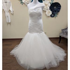 NEW Wedding Dress Size 14 Bridal Gown Mermaid One Shoulder Pearl Lace Rouche